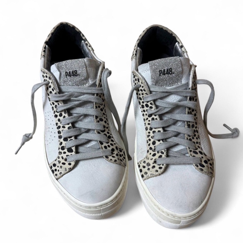 P448 Women’s Gray Low-Top Sneakers with Leopard Print Accents